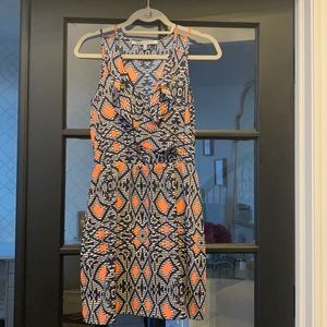 Navy/ orange geometric pattern dress